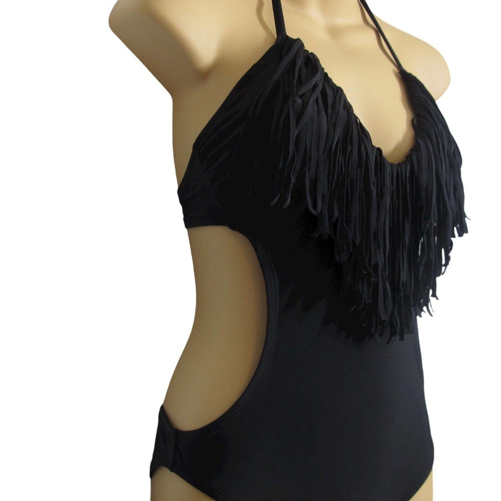 Xhilaration Swimsuit Monokini Black Fringed Size S NWT